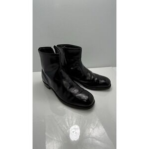 VTG  Black Patent Leather Ankle Boots Side Zip Square Toe Biltrite Imperial 10.5